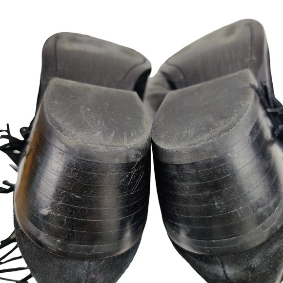 Sam Edelman Black Suede Leather Ankle Bootie Fringe Paige - Picture 10 of 11